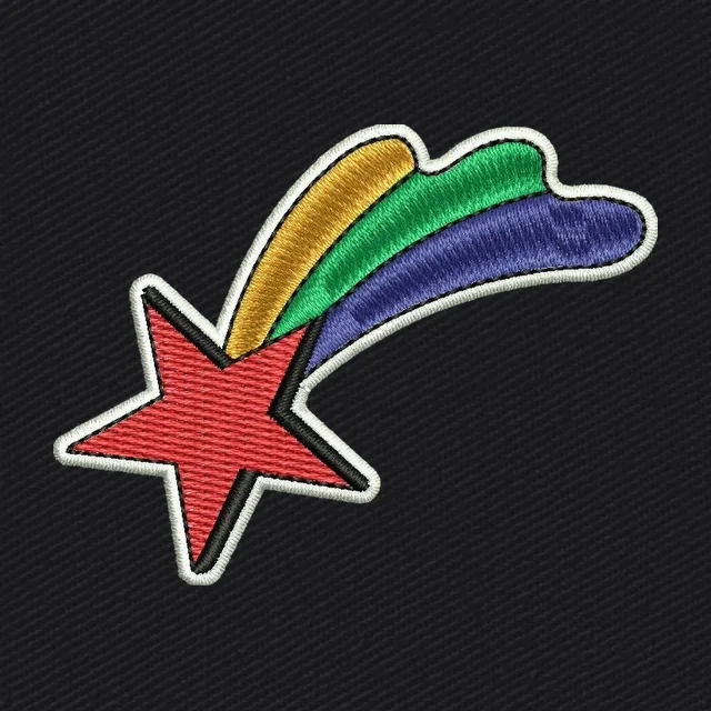 Motif de broderie étoile rouge à traînée arc-en-ciel