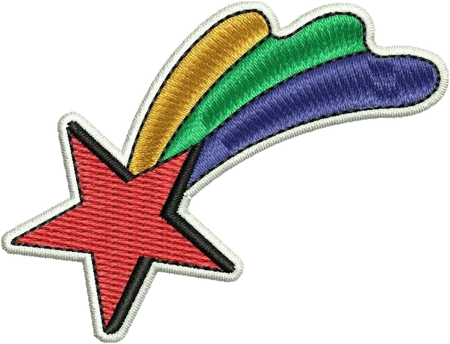 Motif de broderie Motif de broderie étoile rouge à traînée arc-en-ciel brodé sur tissu
