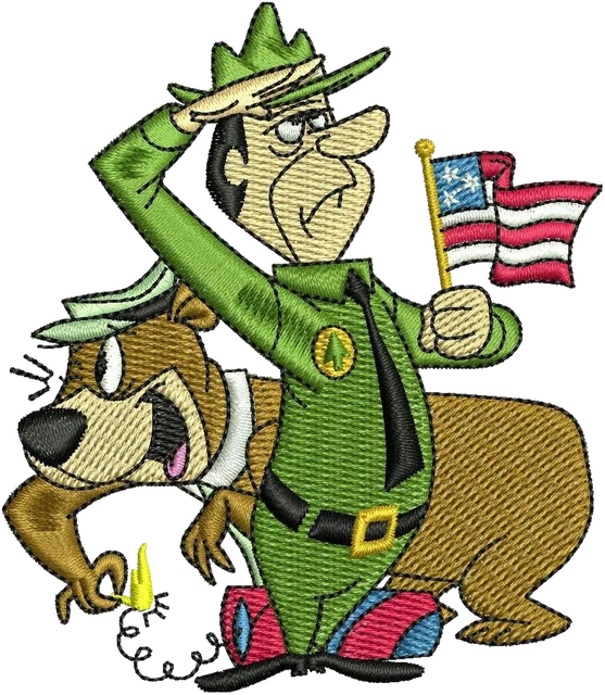 Ranger Smith and Yogi Bear Embroidery Design embroidery design shown stitched on fabric