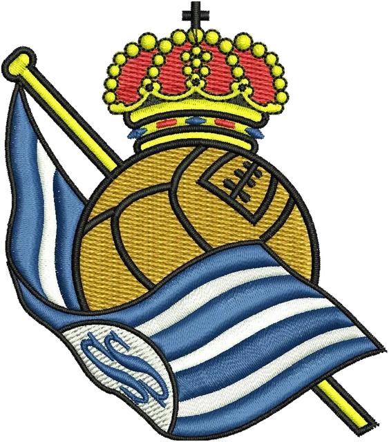 Ricamo Real Sociedad Stemma con pallone coronato su tessuto