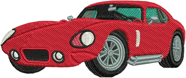 Red Car Embroidery Design embroidery design shown stitched on fabric