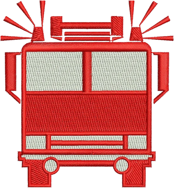 Diseño de bordado Camión de bomberos rojo Vista frontal sobre tela