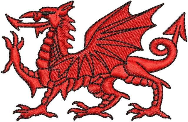 Stickdatei Red Dragon 2 Stickdatei auf Stoff gestickt