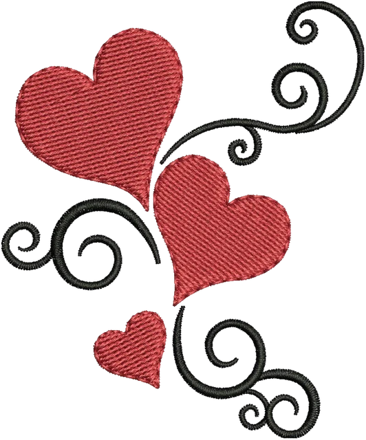 Red Hearts Embroidery Design embroidery design shown stitched on fabric