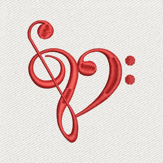 Red Music Notes Heart Embroidery Design