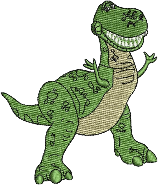Rex Toy Story Cartoon Embroidery Design embroidery design shown stitched on fabric