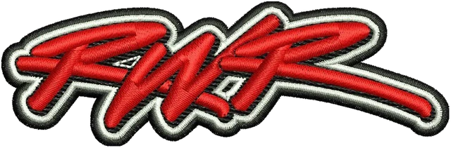 Rick Ware Racing Red RWR Script Logo Embroidery Design embroidery design shown stitched on fabric