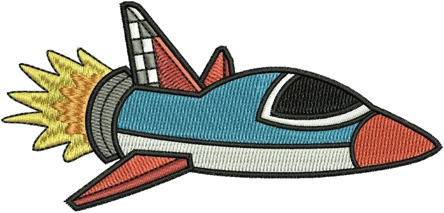 Stickdatei Rocket Ship 2 Stickdatei auf Stoff gestickt