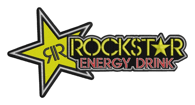 Rockstar Energy Drink Logo 2 Embroidery Design embroidery design shown stitched on fabric