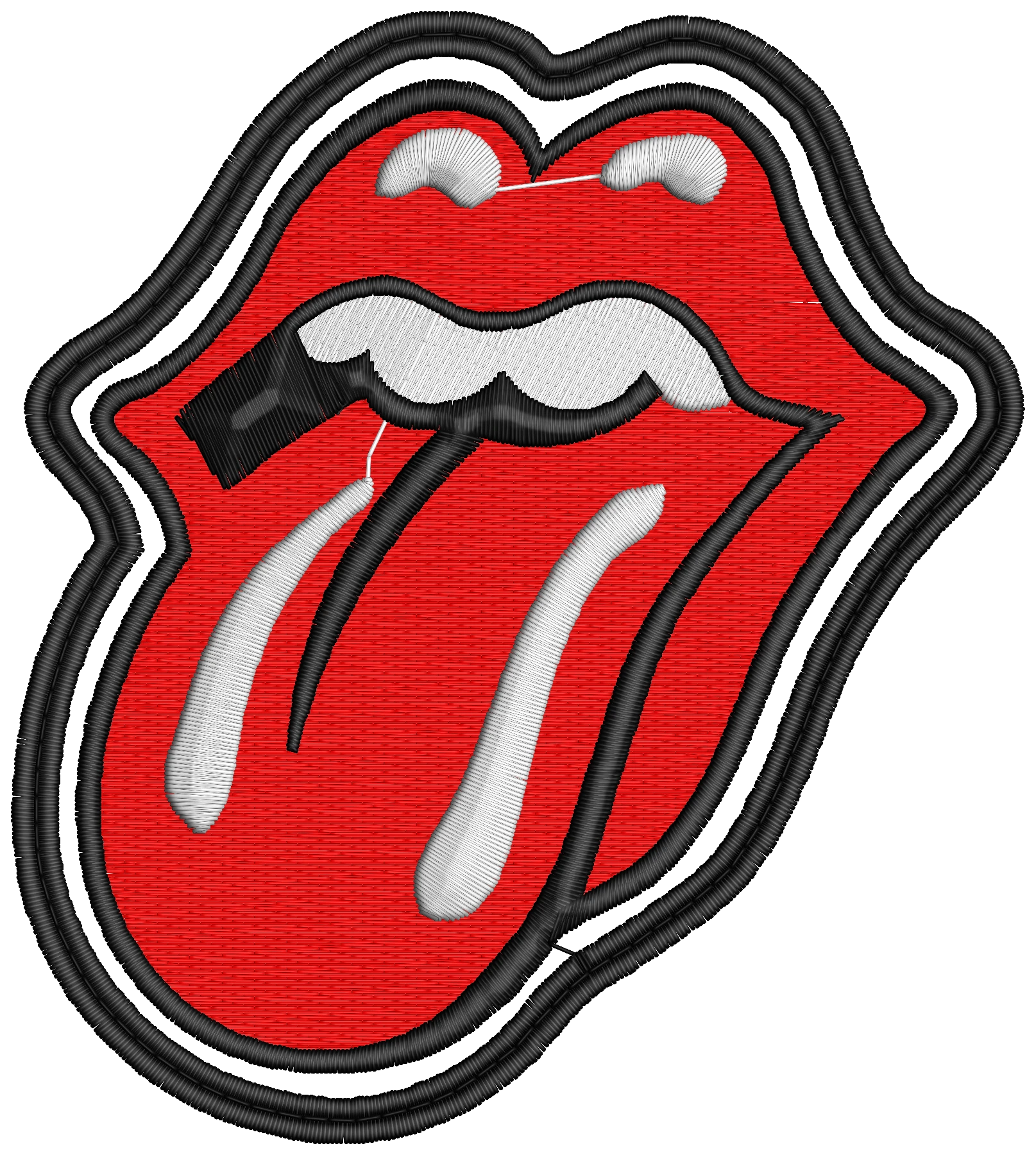 Diseño de bordado Rolling Stones lengua con borde sobre tela