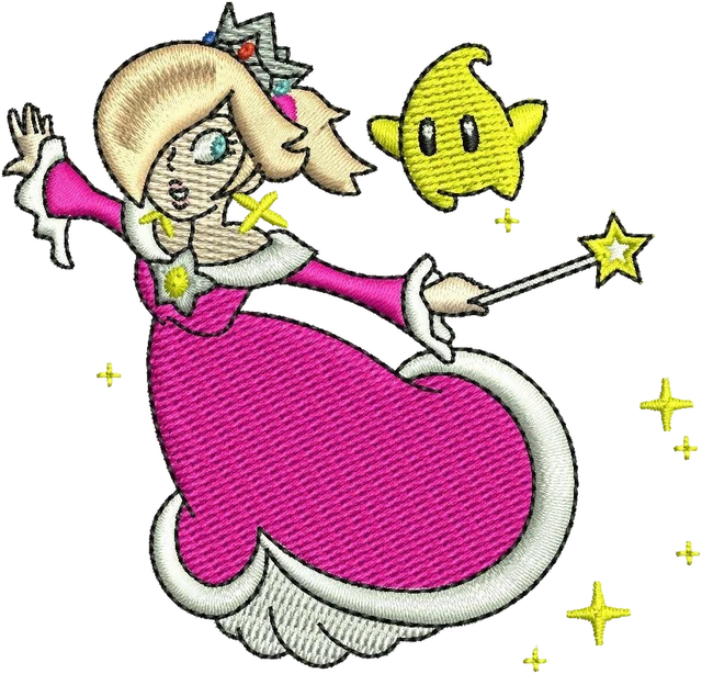 Rosalina Princess Super Mario Embroidery Design embroidery design shown stitched on fabric