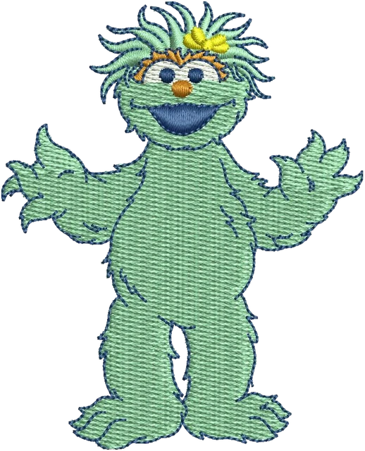 Rosita Sesame Street Full-Body Pose embroidery design shown stitched on fabric
