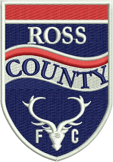 Ross County Red Blue Stag Shield Embroidery Design embroidery design shown stitched on fabric