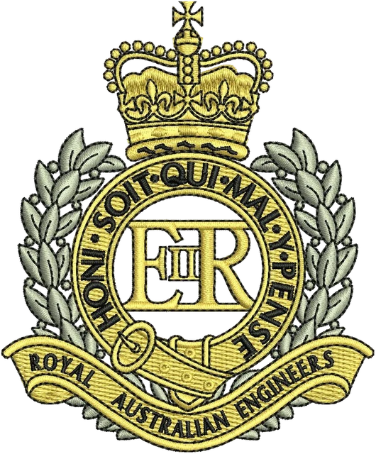 Royal Australian Engineers Crowned Badge embroidery design shown stitched on fabric