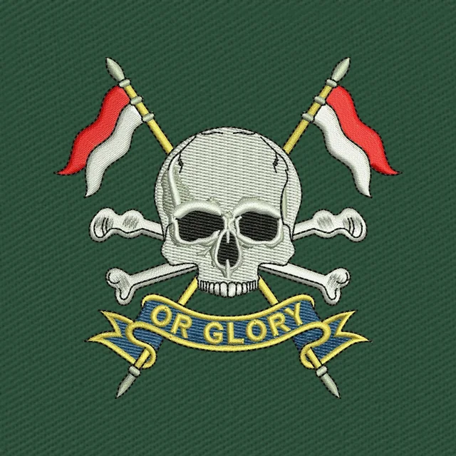Disegno da ricamo Royal Lancers teschio e lance