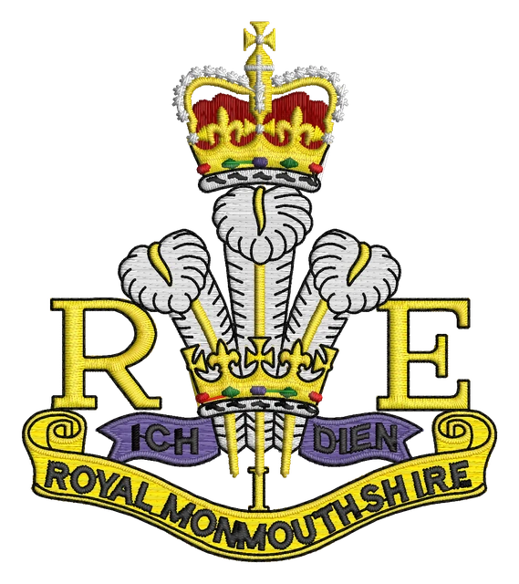 Stickdatei Royal Monmouthshire Krone und Federn Stickdatei auf Stoff gestickt