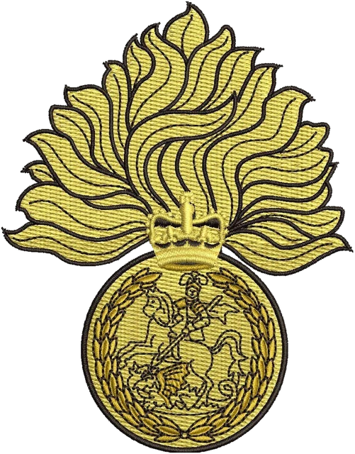 Royal Regiment of Fusiliers Flaming Grenade Embroidery Design embroidery design shown stitched on fabric