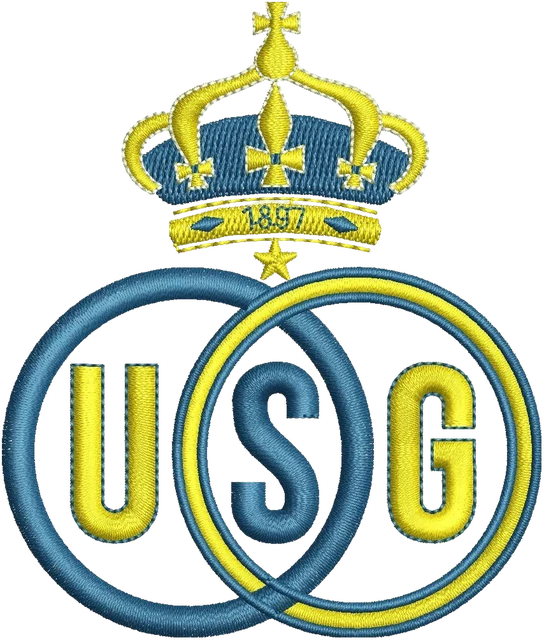 Stickdatei Royale Union Saint-Gilloise Kronenlogo auf Stoff gestickt