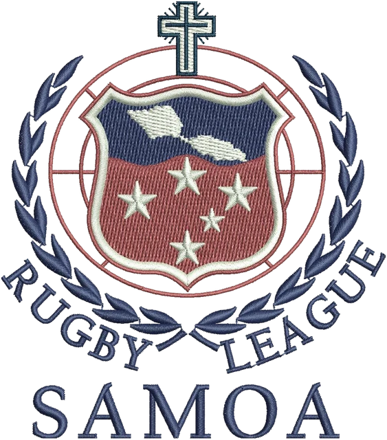 Rugby League Samoa Crest embroidery design shown stitched on fabric