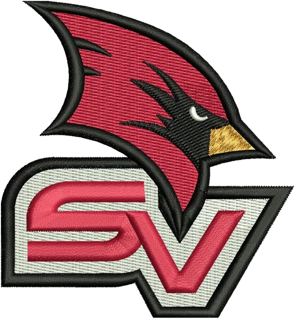 Saginaw Valley State Cardinals Football Team Logo Embroidery Design embroidery design shown stitched on fabric