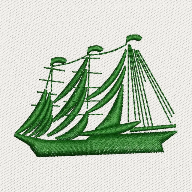 Diseño de bordado de velero verde de tres mástiles