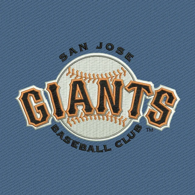 Diseño de bordado San Jose Giants texto y pelota béisbol