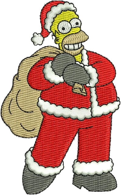 Ricamo Homer Simpson come Babbo Natale su tessuto