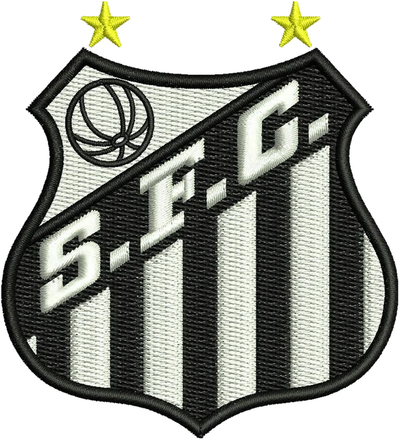 Santos FC Black and White Crest Embroidery Design embroidery design shown stitched on fabric