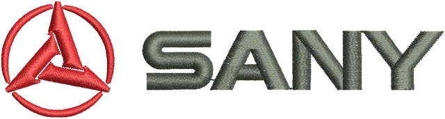 Diseño de bordado Diseño de bordado SANY emblema rojo y texto 2 sobre tela