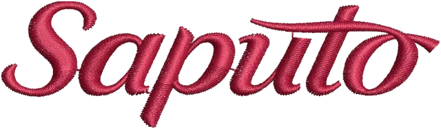 Saputo Red Script Wordmark Embroidery Design embroidery design shown stitched on fabric