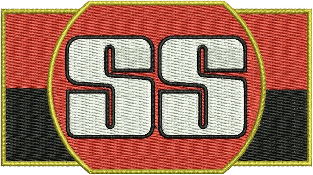 Sareen Sports Industries Logo Embroidery Design embroidery design shown stitched on fabric