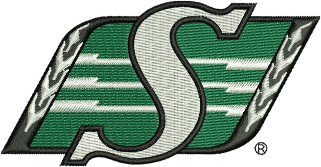 Saskatchewan Roughriders Football Team Logo Embroidery Design embroidery design shown stitched on fabric
