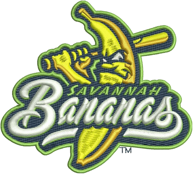 Savannah Bananas Baseball Team Logo Embroidery Design embroidery design shown stitched on fabric