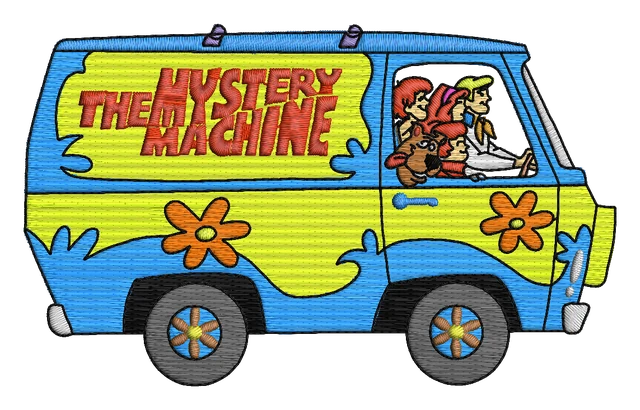 Scooby Doo the Mystery Machine Embroidery Design embroidery design shown stitched on fabric
