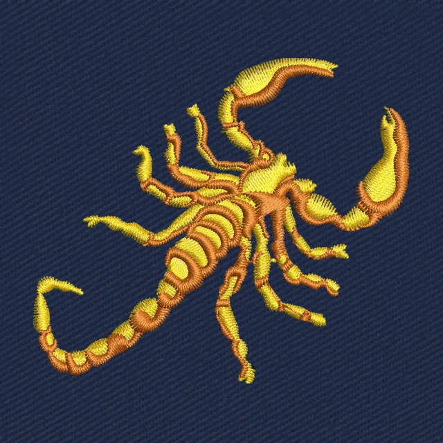 Goldener Skorpion mit erhobenen Scheren Stickdatei
