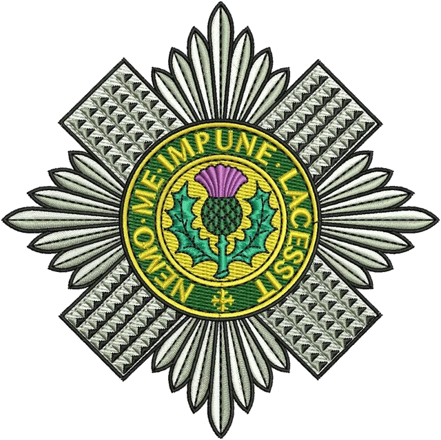 Stickdatei Scots Guards Logo Stickdatei auf Stoff gestickt