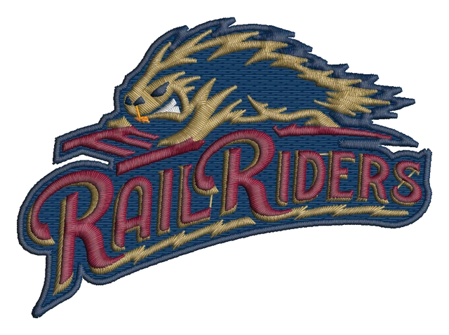 Stickdatei RailRiders Stachelschwein-Logo Stickdatei auf Stoff gestickt