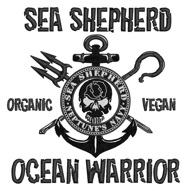 Diseño de bordado Diseño de bordado Sea Shepherd Ocean Warrior emblema ancla sobre tela