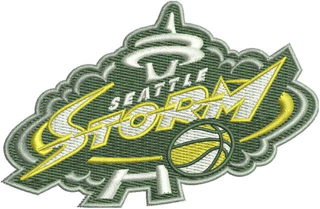 Seattle Storm Cloud Basketball Logo embroidery design shown stitched on fabric