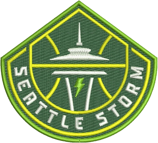 Diseño de bordado Diseño de bordado Seattle Storm escudo con Space Needle sobre tela
