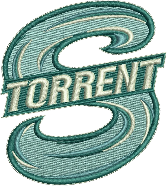Seattle Torrent wave S logo embroidery design shown stitched on fabric