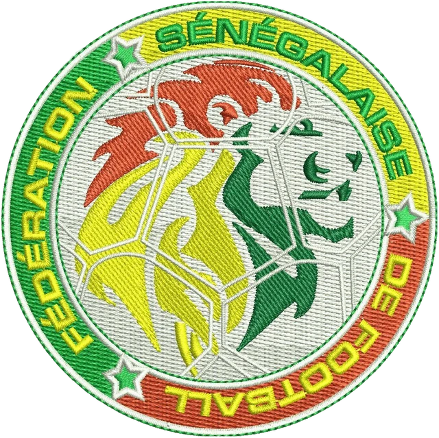 Stickdatei Senegal Fußballverband rundes Löwenwappen Stickdatei auf Stoff gestickt