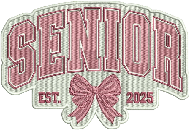 Diseño de bordado Diseño de bordado Senior 2025 letras college y lazo rosa sobre tela