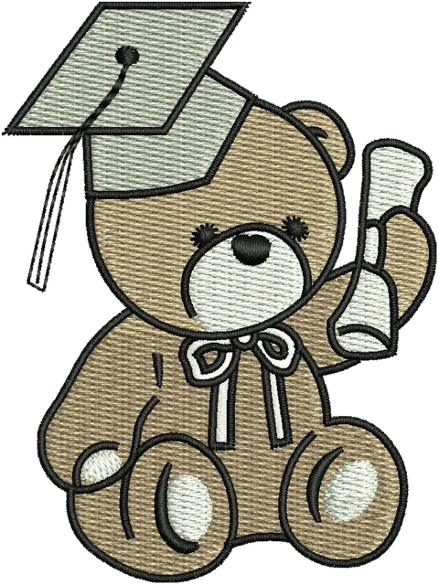 Senior Bear Embroidery Design embroidery design shown stitched on fabric
