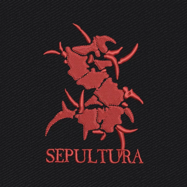 Diseño de bordado siluetas guerreras rojas Sepultura