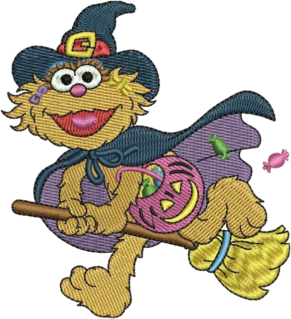 Motif de broderie Motif de broderie Zoe Sesame Street sorcière sur balai brodé sur tissu