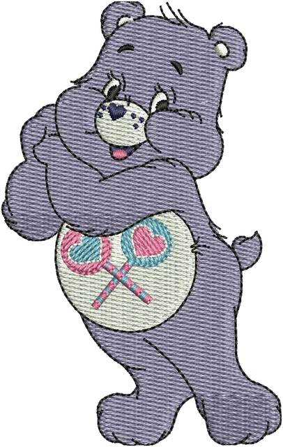 Share Bear Care Bears Shy Standing Pose embroidery design shown stitched on fabric