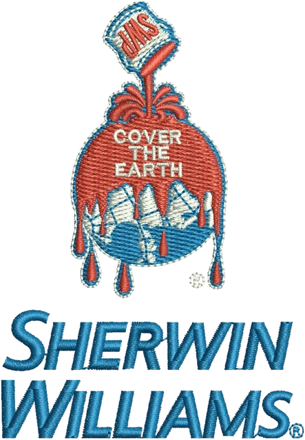 Sherwin Williams Paints Logo Embroidery Design embroidery design shown stitched on fabric