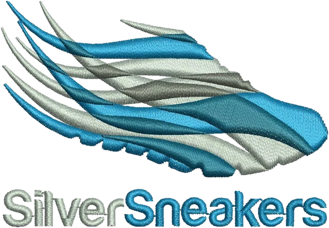 Ricamo Disegno da ricamo SilverSneakers scarpa alata e scritta su tessuto
