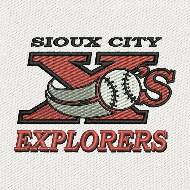 Diseño de bordado Sioux City Explorers letras XS béisbol